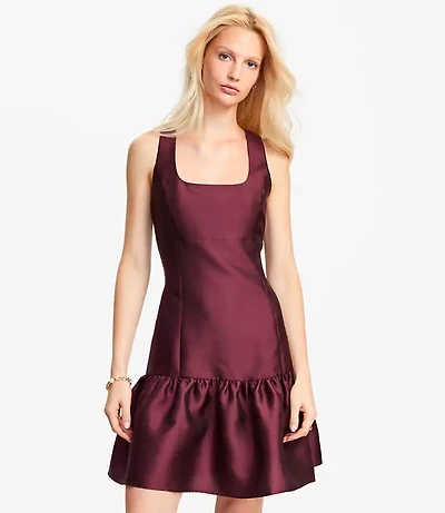 Petite Satin Square Neck Mini Flounce Dress