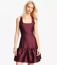 Petite Satin Square Neck Mini Flounce Dress