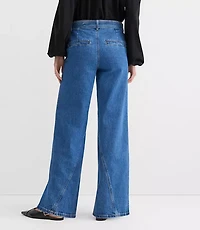 Petite Belted Slim Wide Leg Jeans in Bright Medium Stone Wash