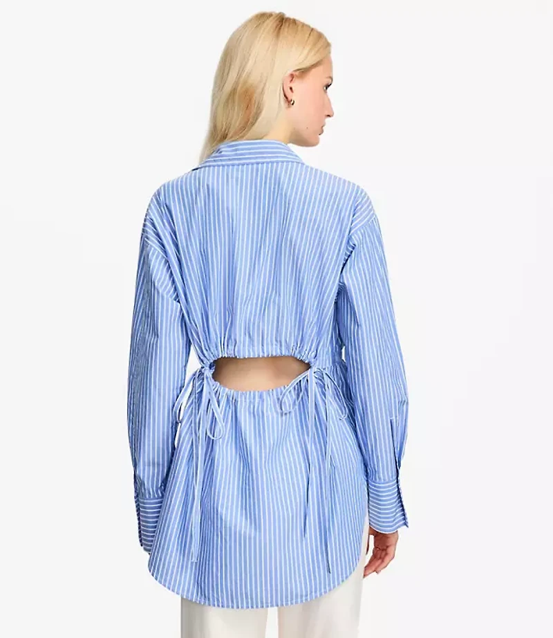 Petite Striped Poplin Cutout Back Tunic Shirt