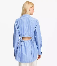Petite Striped Poplin Cutout Back Tunic Shirt