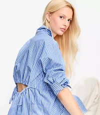 Petite Striped Poplin Cutout Back Tunic Shirt
