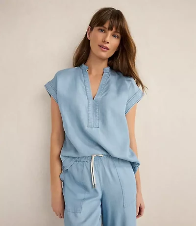 Haven Well Within Chambray Short Sleeve V-Neck Top