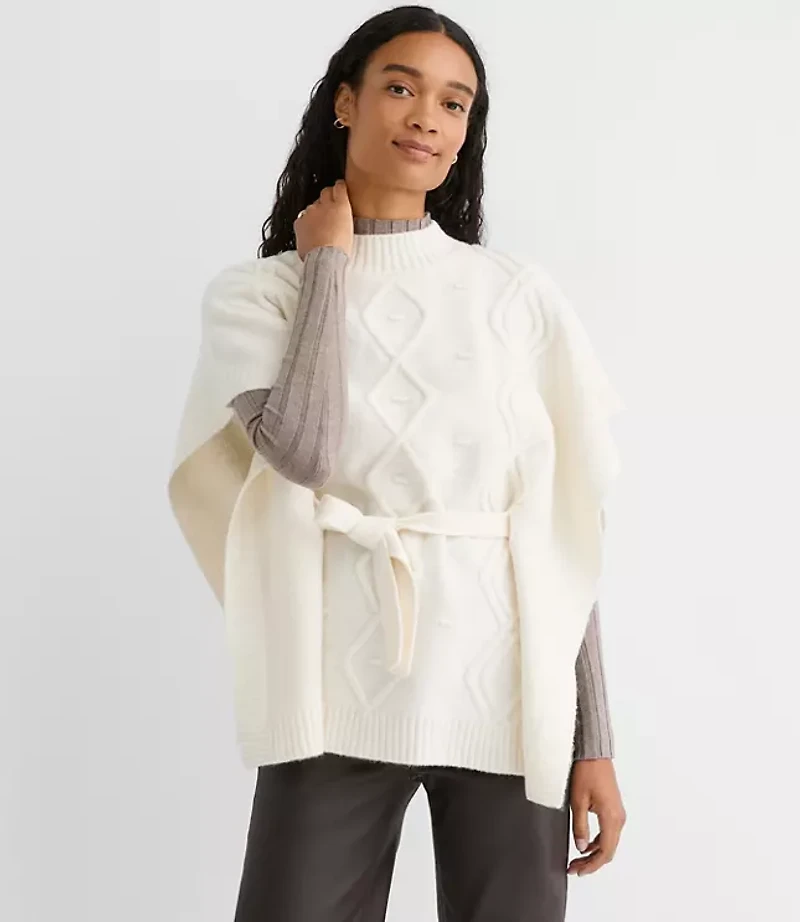 Bobble Cable Belted Poncho Sweater
