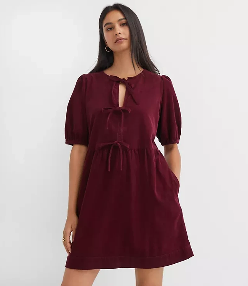 Petite Corduroy Bow Mini Pocket Dress