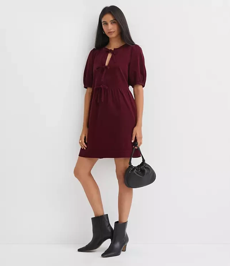 Petite Corduroy Bow Mini Pocket Dress