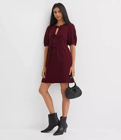 Petite Corduroy Bow Mini Pocket Dress