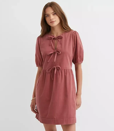 Petite Corduroy Bow Mini Pocket Dress