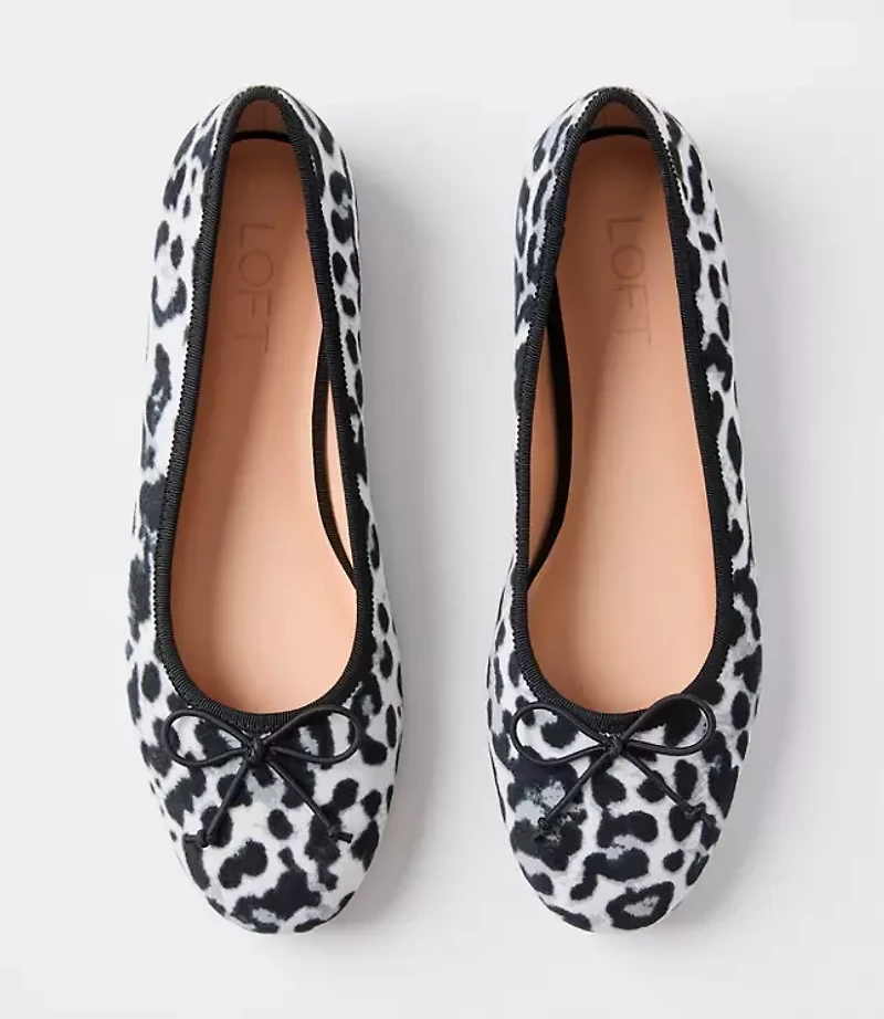 Snow Leopard Print Velvet Ballet Flats