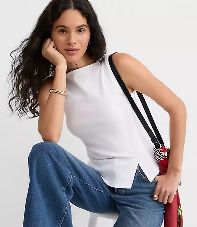 Side Button Asymmetrical Hem Tank