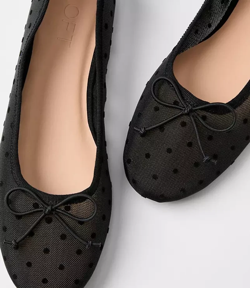 Velvet Dotted Mesh Ballet Flats