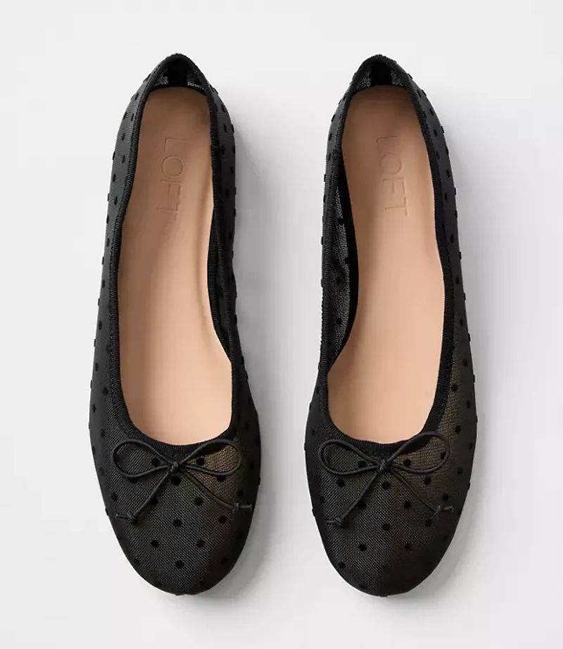 Velvet Dotted Mesh Ballet Flats