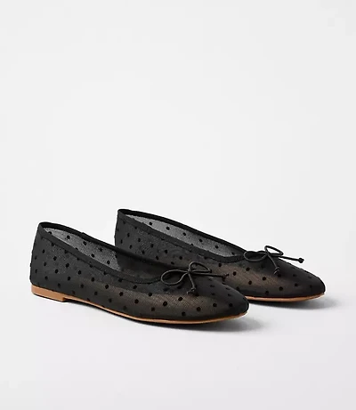 Velvet Dotted Mesh Ballet Flats