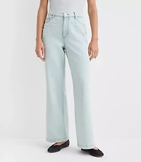 Petite Pearlized High Rise Wide Leg Jeans Light Vintage Indigo Wash