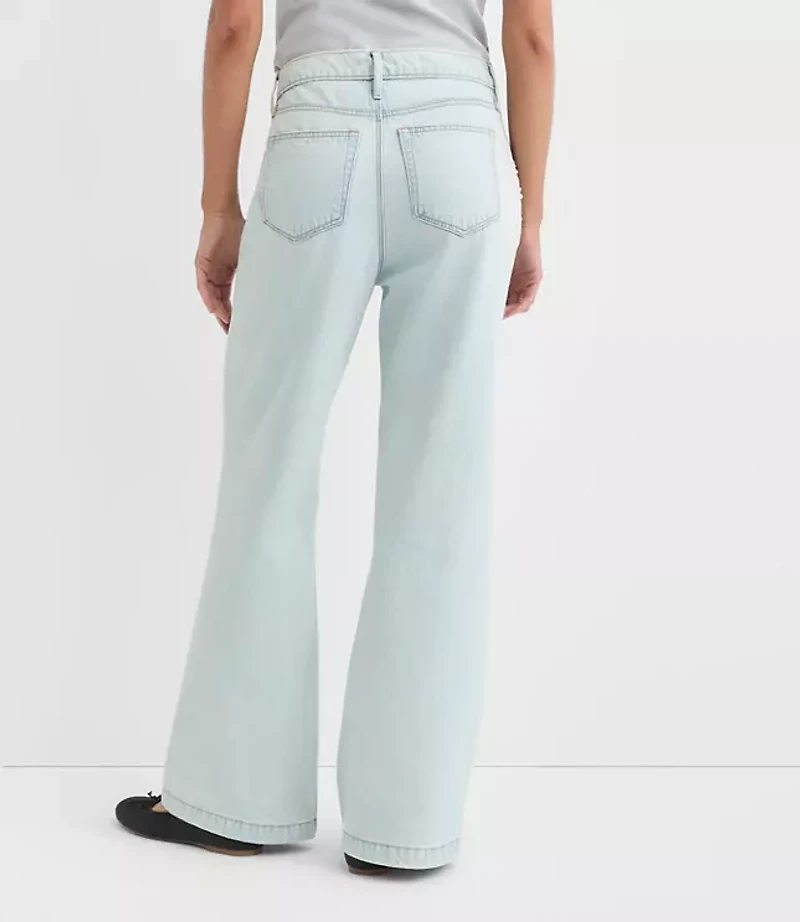 Petite Pearlized High Rise Wide Leg Jeans Light Vintage Indigo Wash