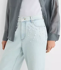 Petite Pearlized High Rise Wide Leg Jeans Light Vintage Indigo Wash