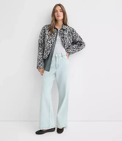 Petite Pearlized High Rise Wide Leg Jeans Light Vintage Indigo Wash