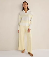 Haven Well Within Organic Cotton Linen Stripe Johnny Collar Sweater