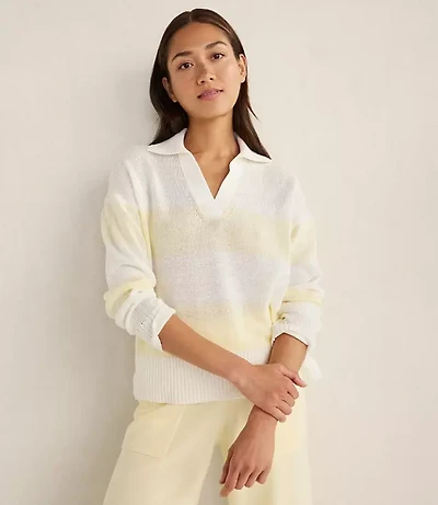 Haven Well Within Organic Cotton Linen Stripe Johnny Collar Sweater