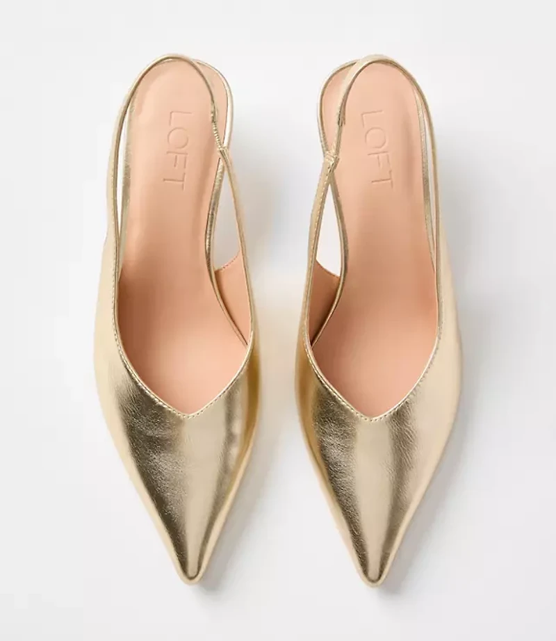 Metallic Slingback Kitten Heels