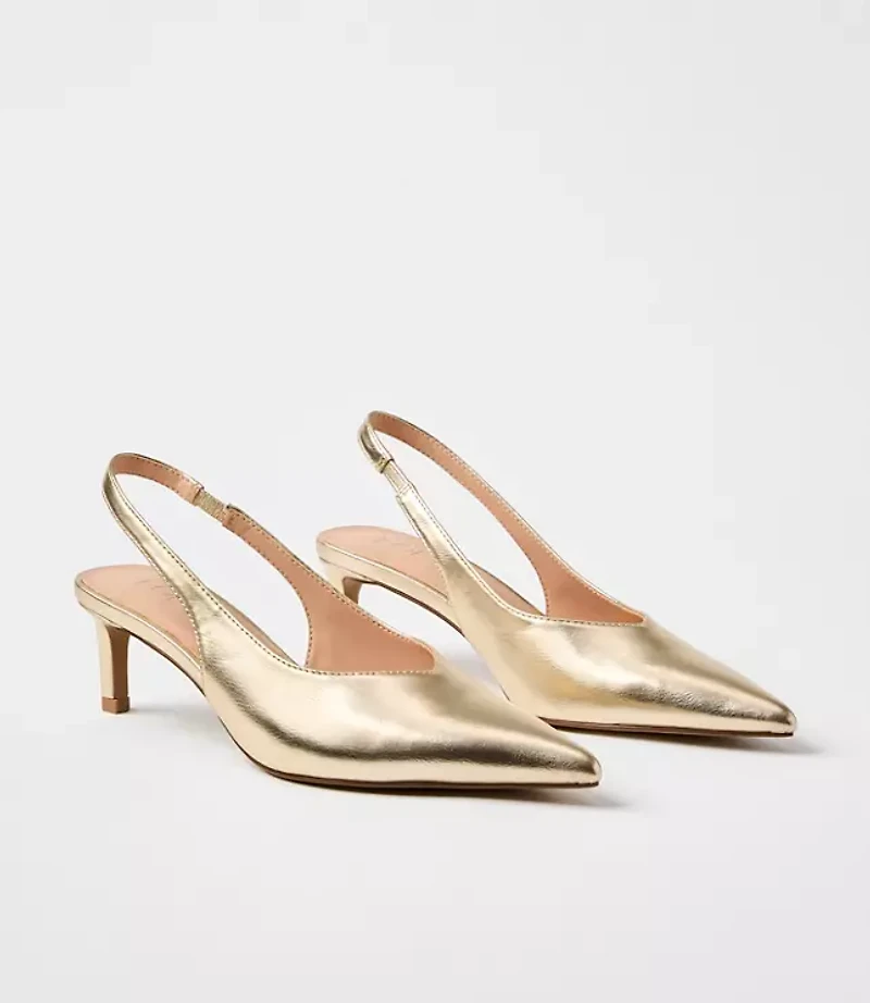 Metallic Slingback Kitten Heels