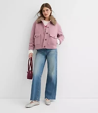 Boucle Faux Fur Collar Shirt Jacket