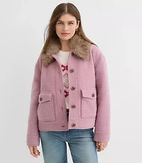 Boucle Faux Fur Collar Shirt Jacket