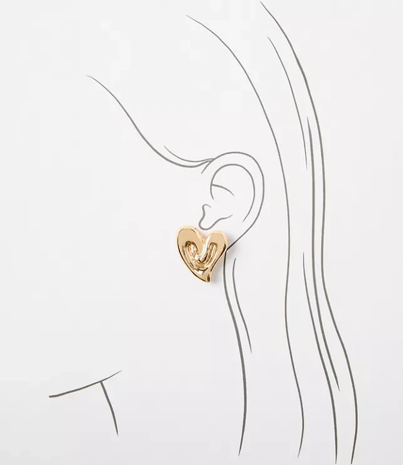 Molded Metal Heart Stud Earrings