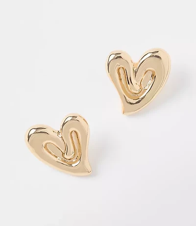 Molded Metal Heart Stud Earrings