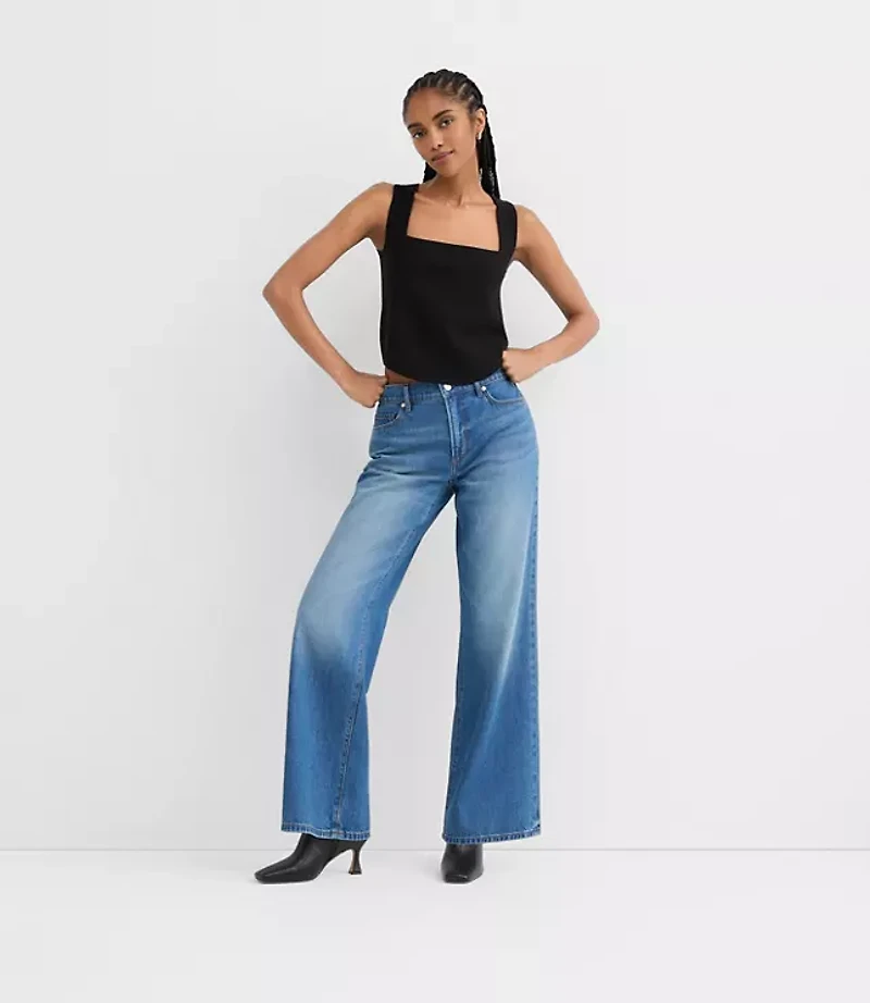 Rivete Petite Mid Rise Wide Leg Jeans Vintage Dark Wash