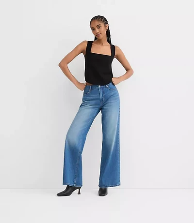 Rivete Petite Mid Rise Wide Leg Jeans Vintage Dark Wash