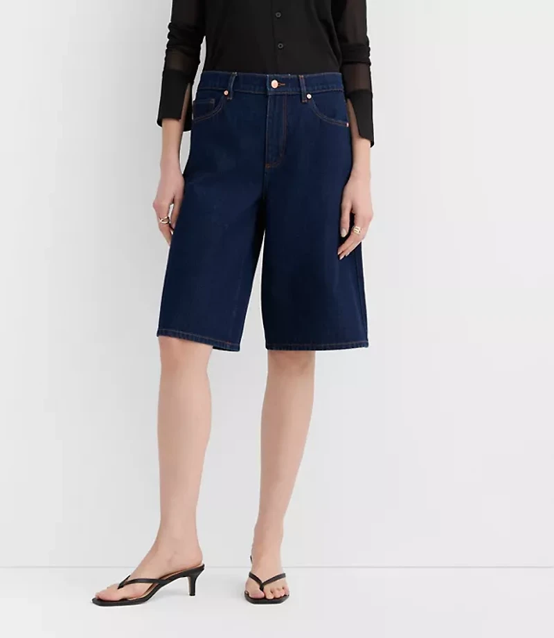 Rivete Petite High Rise Denim Bermuda Shorts Dark Rinse