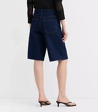 Rivete Petite High Rise Denim Bermuda Shorts Dark Rinse