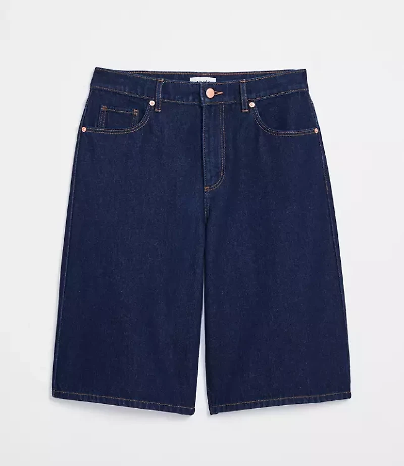 Rivete Petite High Rise Denim Bermuda Shorts Dark Rinse