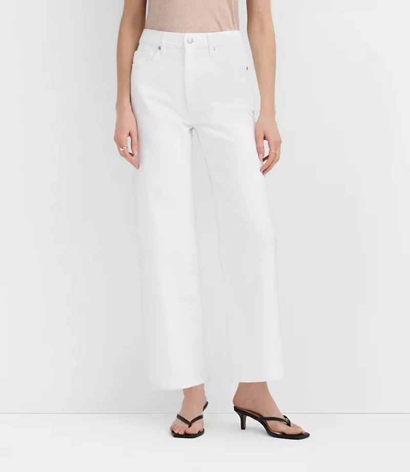 Rivete Petite High Rise Wide Leg Crop Jeans White