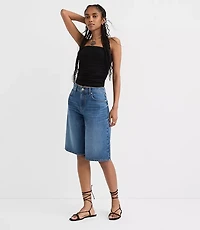 Rivete High Rise Denim Bermuda Shorts Dark Wash