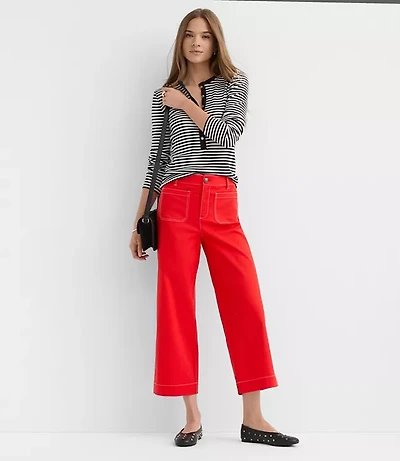 Palmer Wide Leg Crop Pants Contrast Stitch