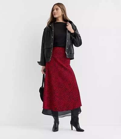 Petite Heart Layered Column Midi Skirt
