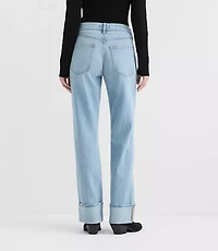 Rivete Petite Curvy Cuffed Mid Rise Relaxed Straight Jeans Light Wash