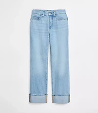 Rivete Petite Curvy Cuffed Mid Rise Relaxed Straight Jeans Light Wash