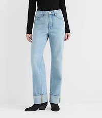 Rivete Petite Curvy Cuffed Mid Rise Relaxed Straight Jeans Light Wash