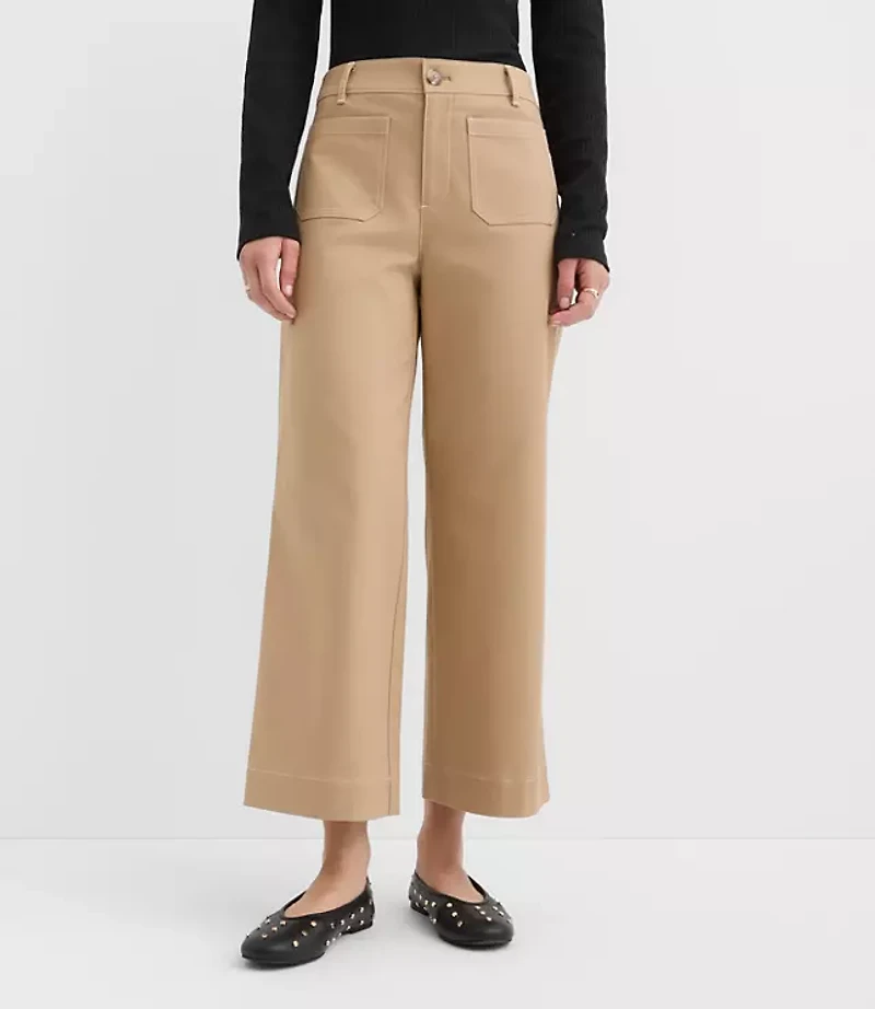 Petite Palmer Wide Leg Crop Pants Contrast Stitch