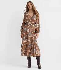 Petite Floral Smocked Tie Waist Midi Dress