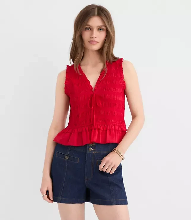Smocked Ruffle Peplum Top