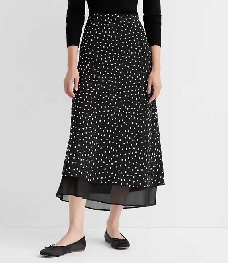 Petite Dotted Layered Column Midi Skirt