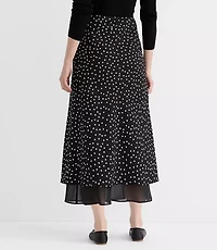 Petite Dotted Layered Column Midi Skirt