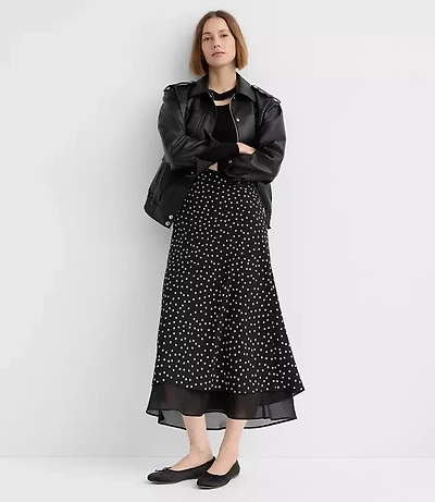 Petite Dotted Layered Column Midi Skirt