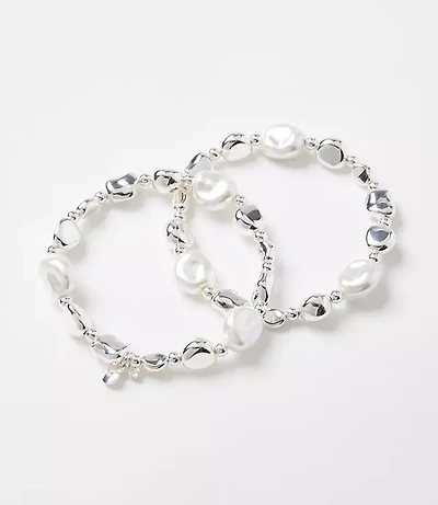 Pearlized Metal Stretch Bracelet Set
