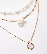 Pearlized Layered Pendant Necklace Set