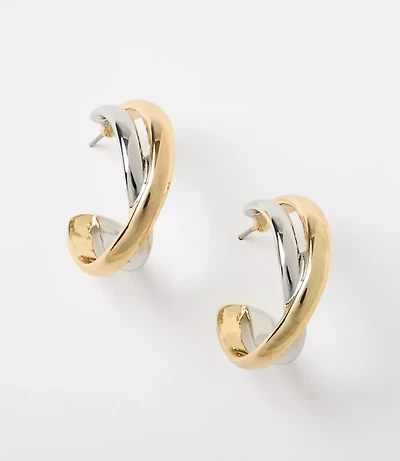 Crossover Mixed Metal Hoop Earrings